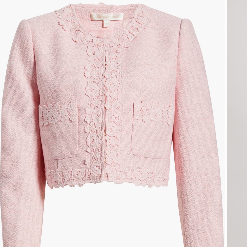 LoveShackFancy Light Pink Lace-Trimmed Blazer